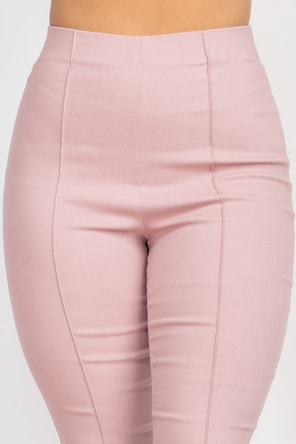 Twill Solid High Waist Pants - Pink