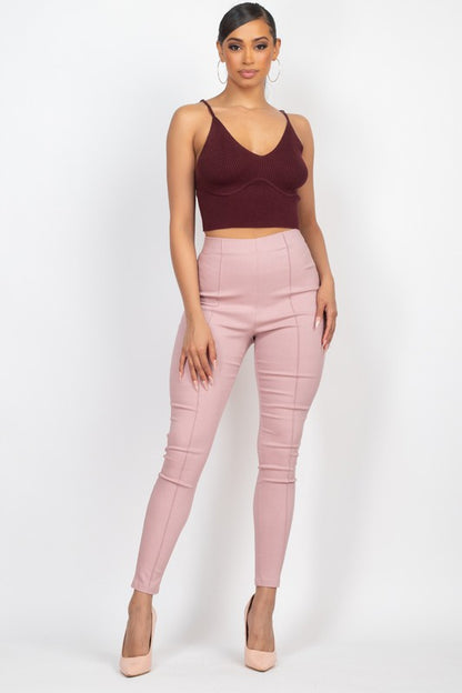 Twill Solid High Waist Pants - Pink