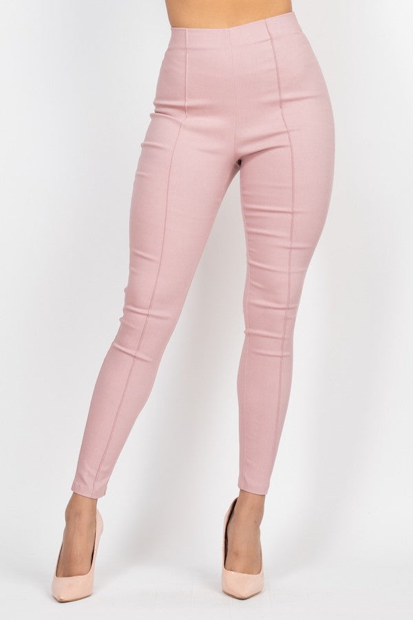 Twill Solid High Waist Pants - Pink