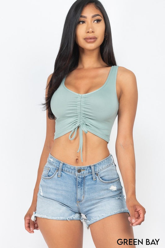 Ruched Knit Crop Top - Green