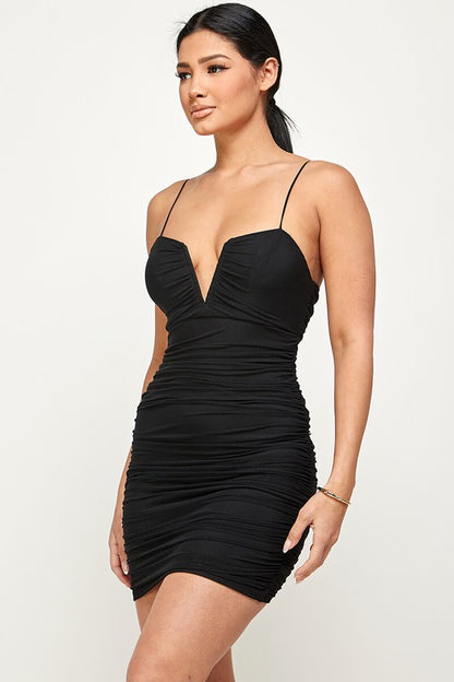 Vive Mesh V Boning Bodycon Cami Mini Dress - Black