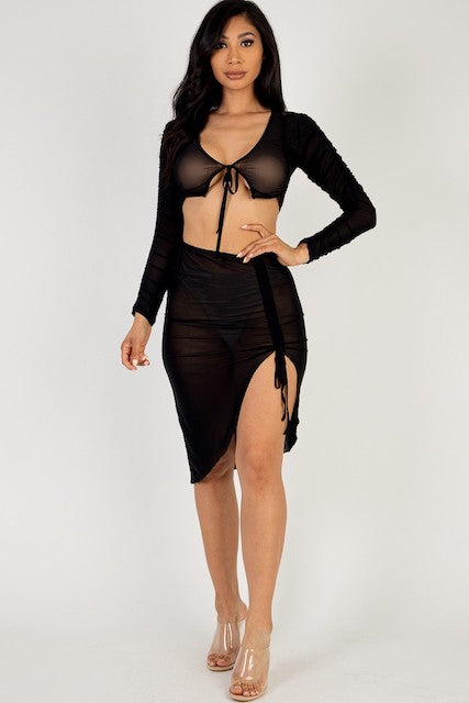 Sheer mesh shop ruched skirt