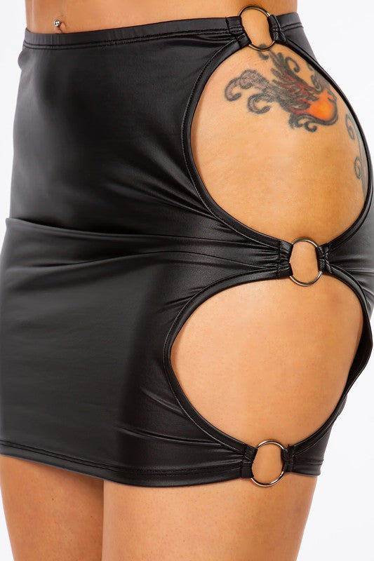 Faux Leather Side Open Skirt - Black
