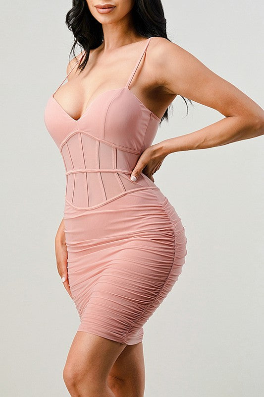 Sweetheart Bra Cup Mesh Lined Dress - Pink