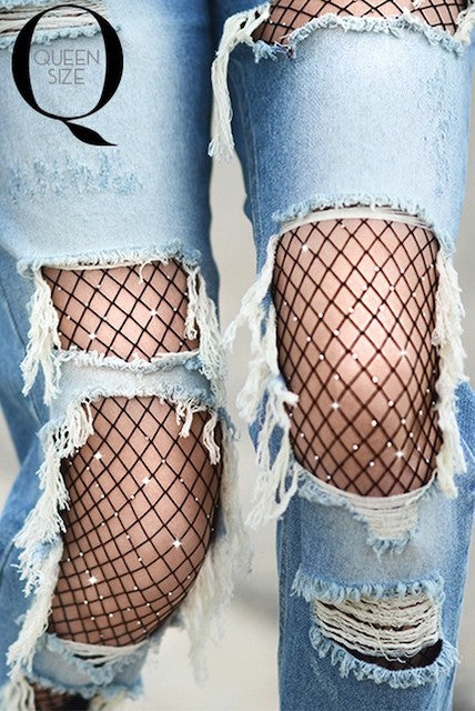 Shine Bright Scattered RhineStones Fishnets. Queen Size