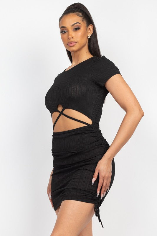 Ruched Cut-Out Solid Bodycon Dress