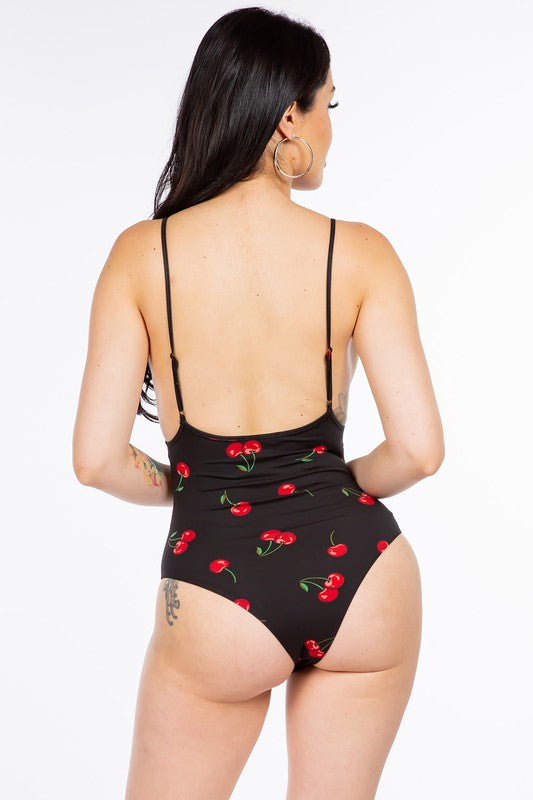 Cherries on Top Bodysuit - Black/Red - Back View