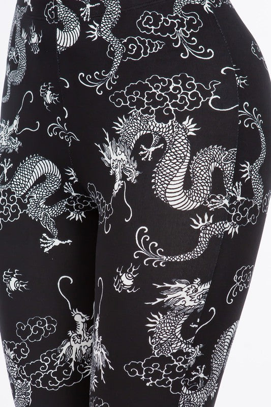 Dragon Print Flared Pants - Black