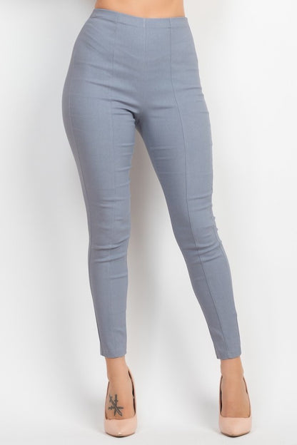 High Rise Solid Skinny Full Pants - Blue