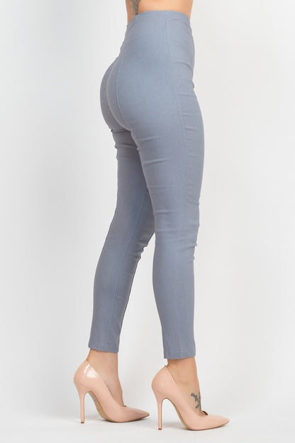 High Rise Solid Skinny Full Pants - Blue