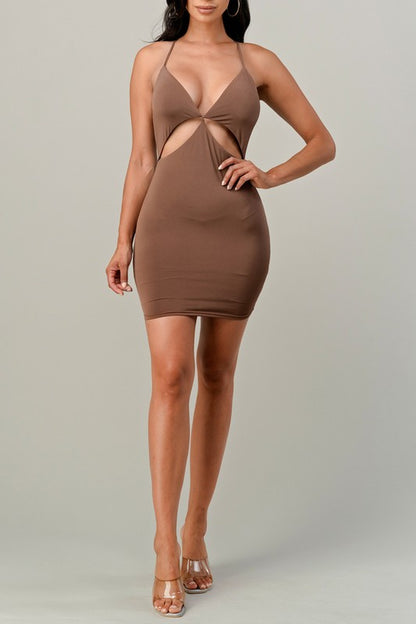 Keyhole Cutout Dress - Mocha - Back View