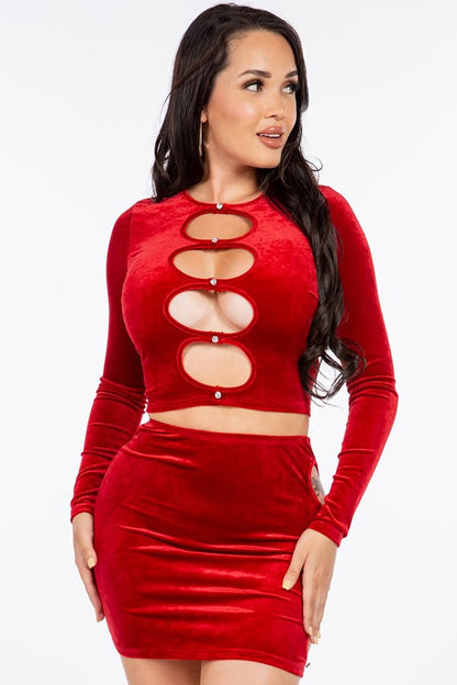 Cut Out Long Sleeve Top and Skirt Set