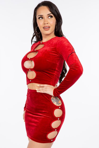 Cut Out Long Sleeve Top and Skirt Set