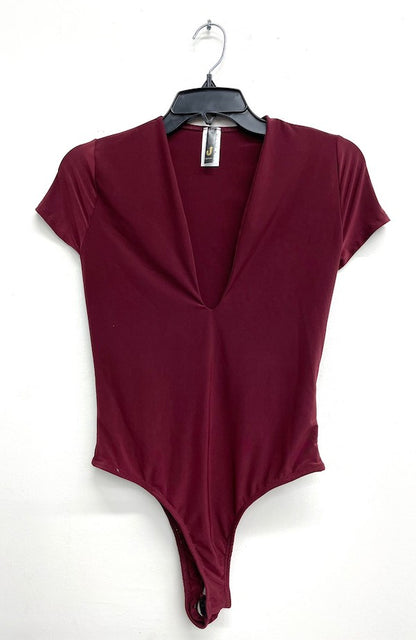 Lined Double Layer Bodysuit - Burgundy