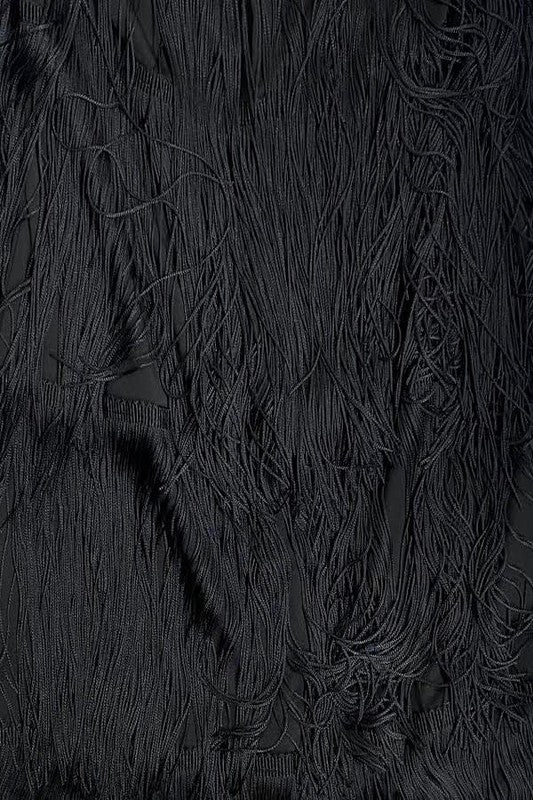 All Out Fringe Mini Dress - Black - Close Up