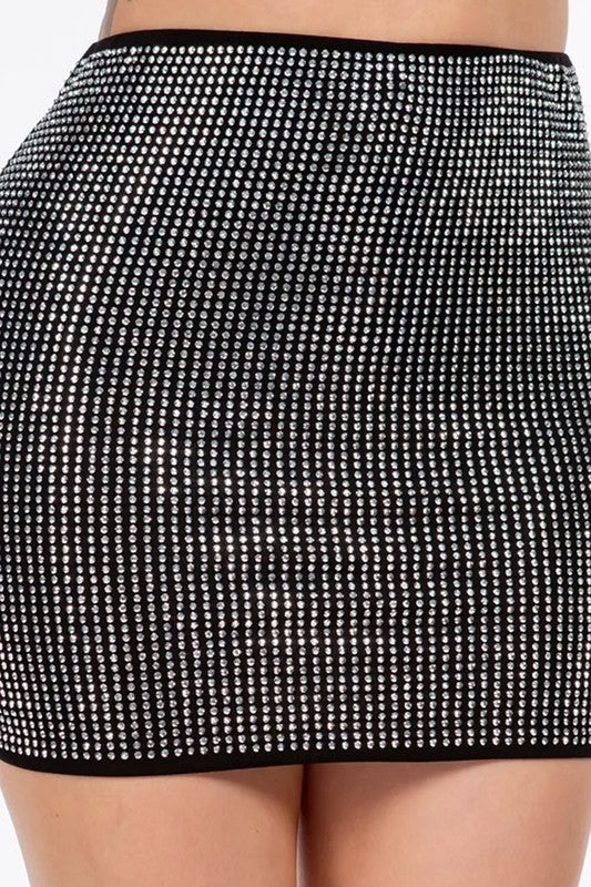 Rhinestone Covered Mini Skirt - Black