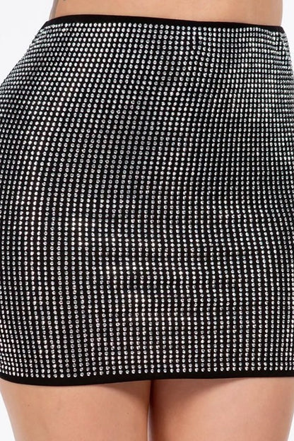 Rhinestone Covered Mini Skirt - Black