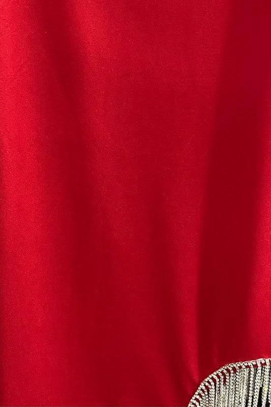 Rhinestone Trim Cut Out Mini Dress - Red - Close Up