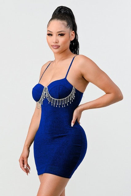 Side of Lurex Slinky Dress in Royal Blue