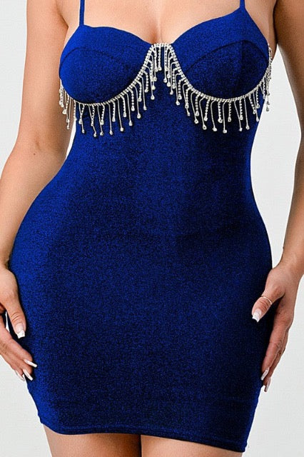 Close up of Lurex Slinky Dress in Royal Blue