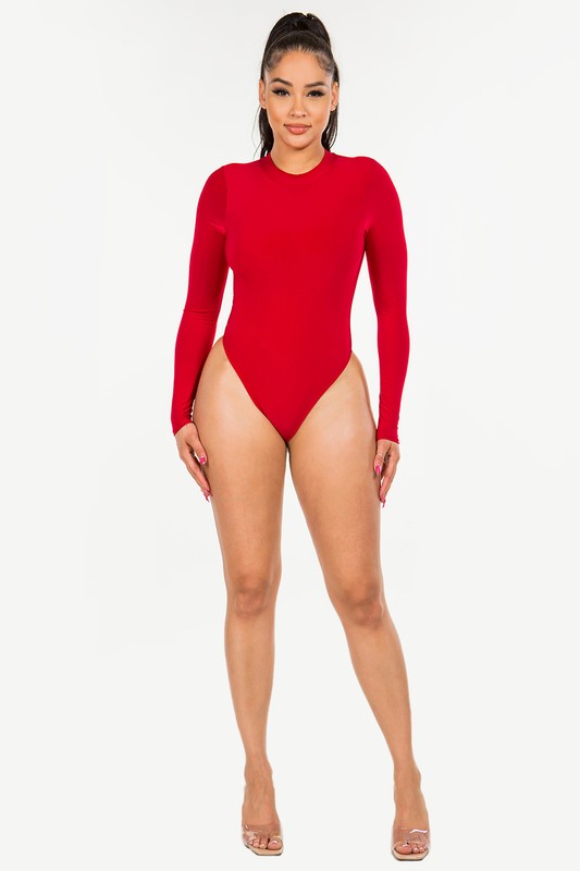 Very Mocky Neck Lined Thong Bodysuit - Red