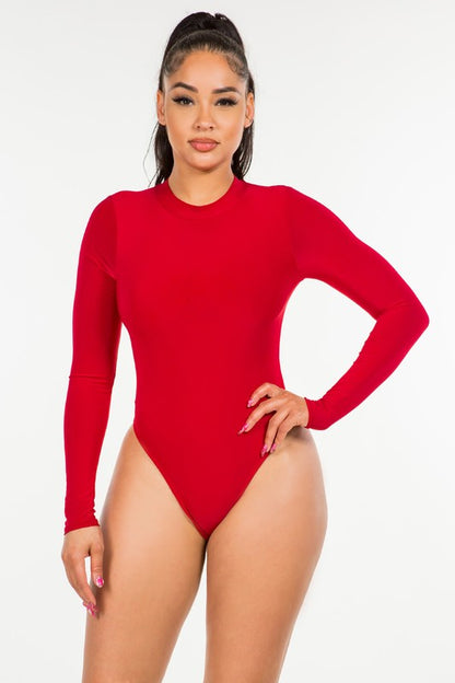 Very Mocky Neck Lined Thong Bodysuit - Red