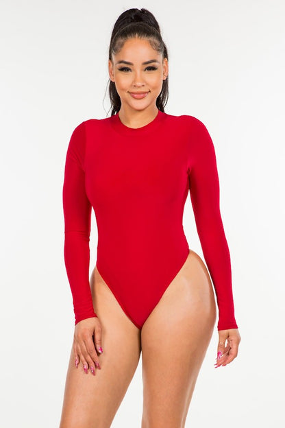 Very Mocky Neck Lined Thong Bodysuit - Red