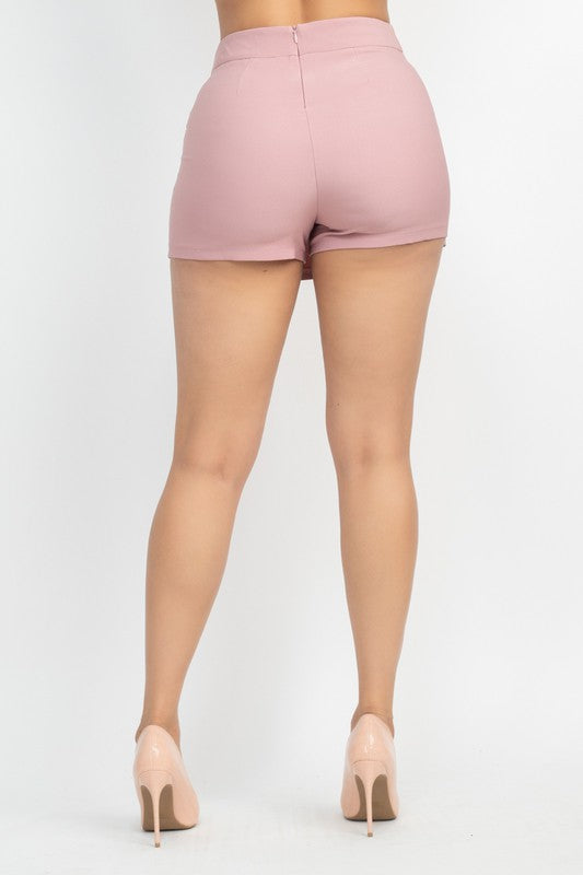Overlapped Crossed Lace Up Skort - Pink - Back View