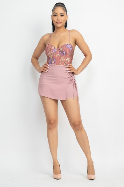 Overlapped Crossed Lace Up Skort - Pink