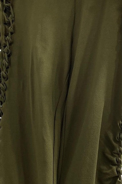 Side Cut Out And Lace Up Bell Bottom Pants - Olive - Close Up