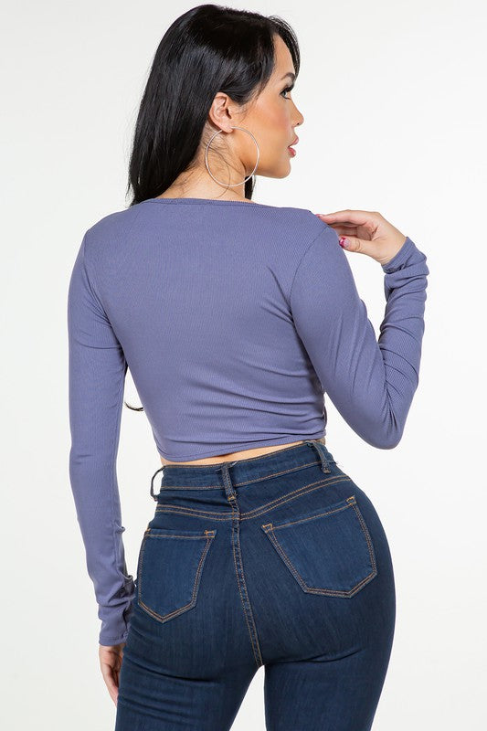 Corset Inspired Sweater - Blue - Back View