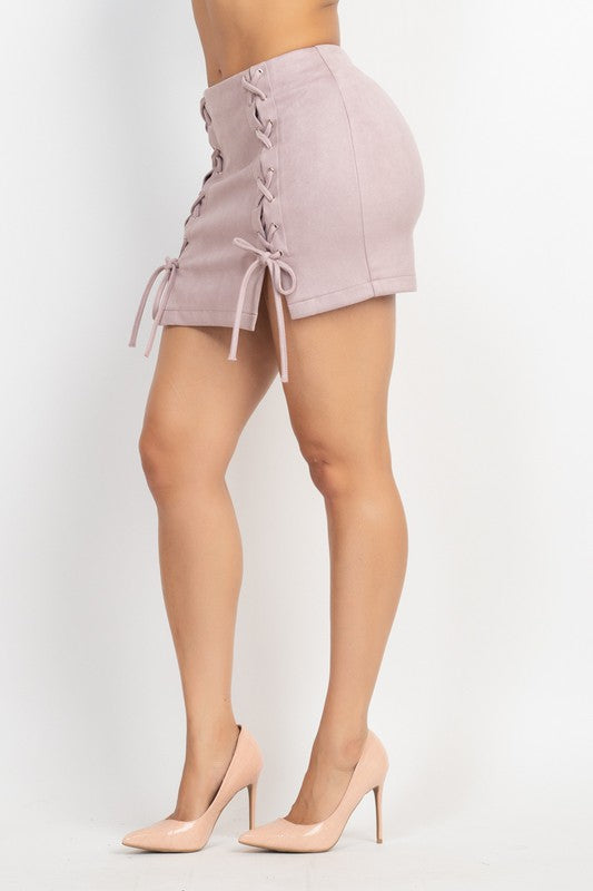 Crossed Lace Slit Skirt - Lavender
