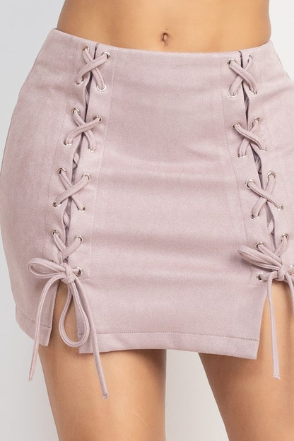 Crossed Lace Slit Skirt - Lavender