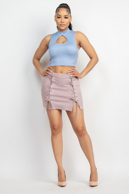 Crossed Lace Slit Skirt - Lavender