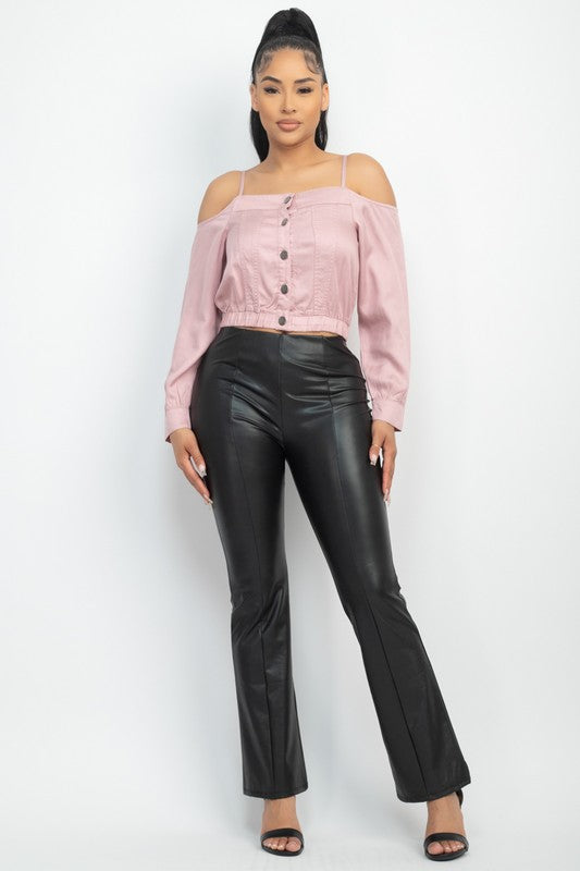 Cold Shoulder Button-Front Top - Pink