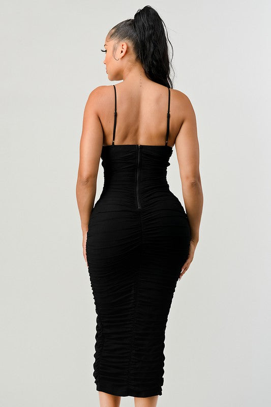 Mesh Sweetheart Cutouts Slitted Midi Dress - Black - Back View