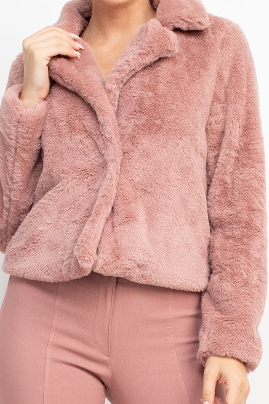 Faux Fur Collared Jacket - Pink