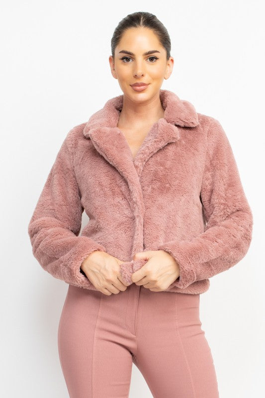 Faux Fur Collared Jacket - Pink
