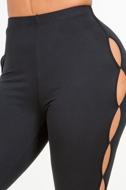 Open Side Detail Bell Bottom Pants IN BLACK