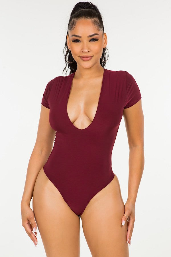 Lined Double Layer Bodysuit - Burgundy