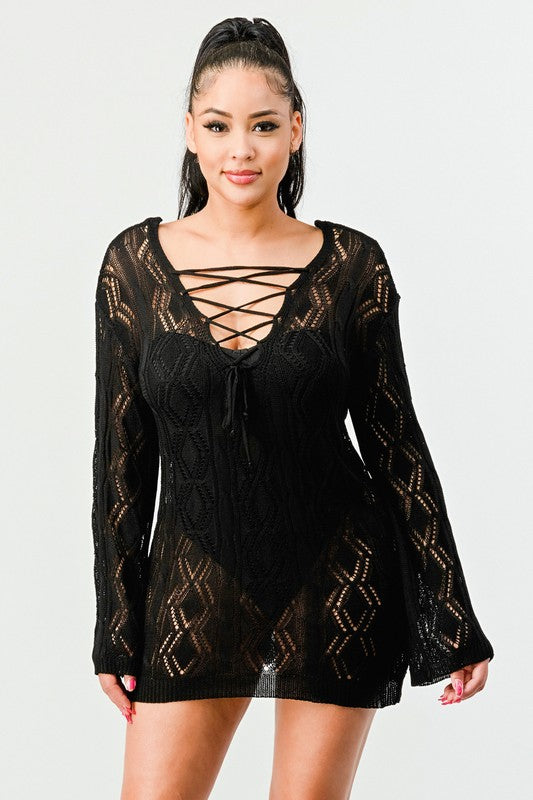 Crochet Dream Mini Dress in Black