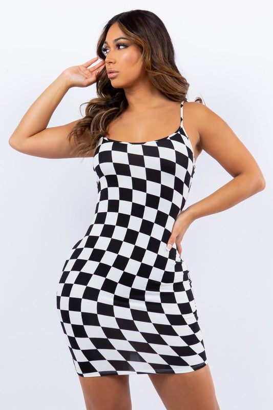 Check Me Checker Print Cami Dress - Black 