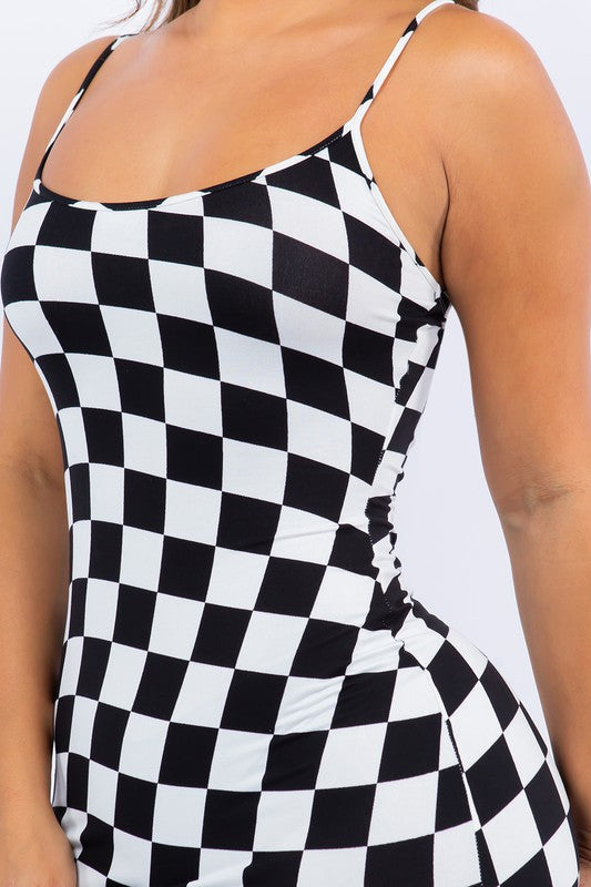 Check Me Checker Print Cami Dress - Black - Close Up