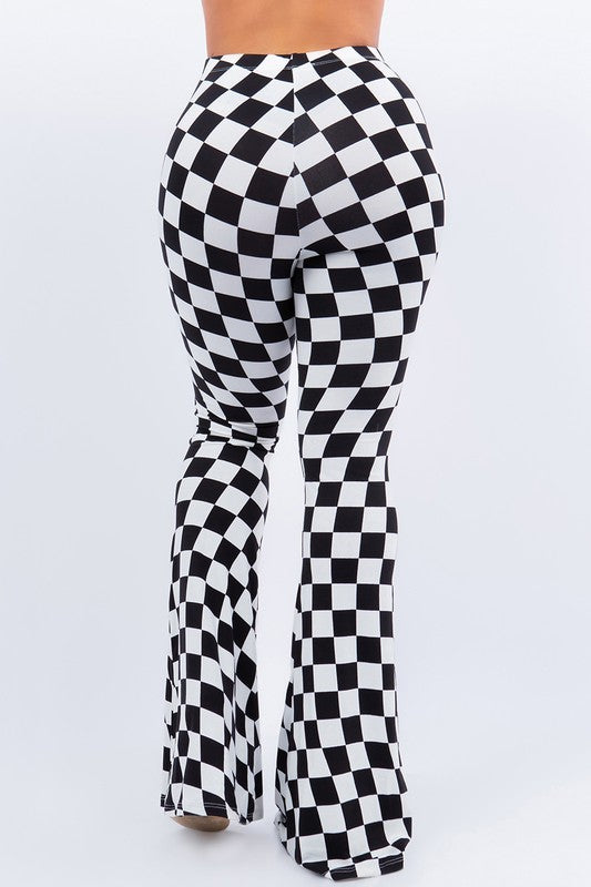 Check Me Wavy Checker Flared Pants - Black/White - Back View