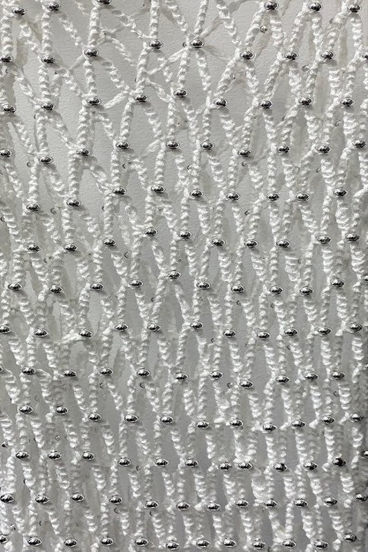 Surreal Studded Crotchet Fishnet Dress - White - Close Up