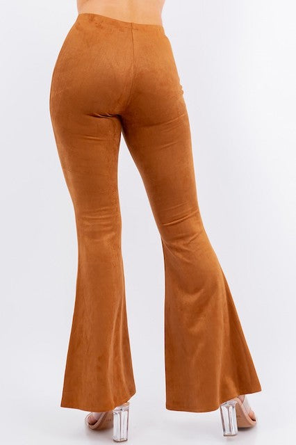 Suede Flared Long Pants - Camel - Back View