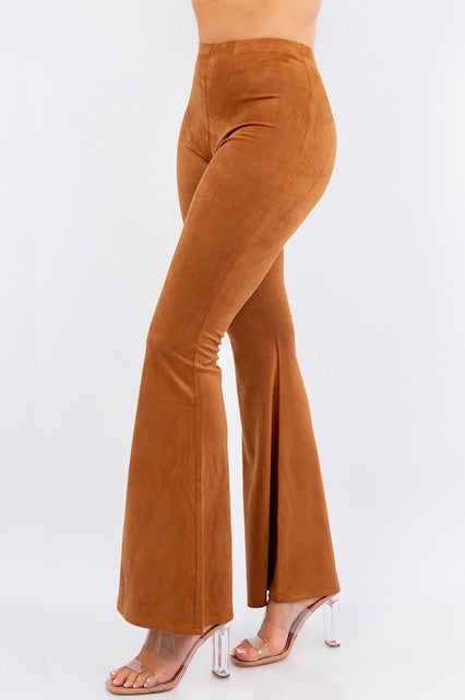 Suede Flared Long Pants - Camel