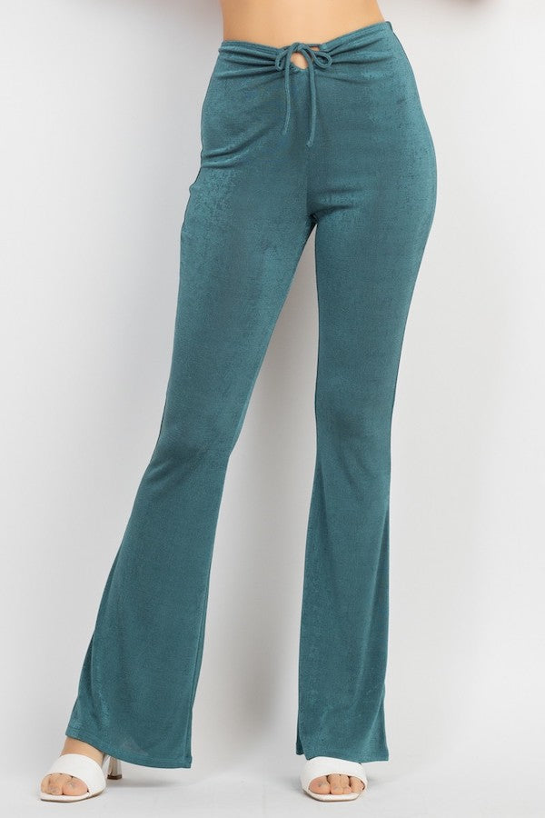 High-Rise Front Drawstring Flare Pants - Green
