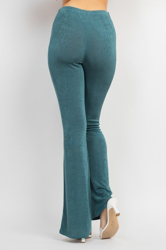 High-Rise Front Drawstring Flare Pants - Green - Back View