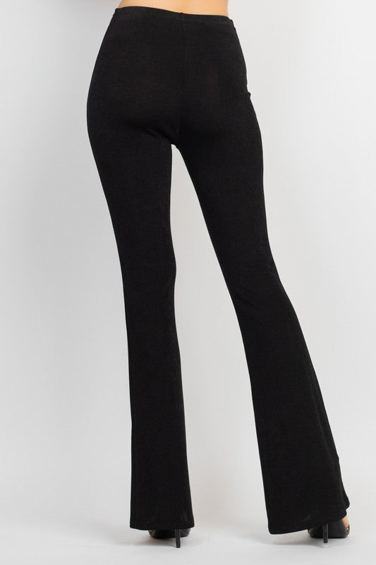 High-Rise Front Drawstring Flare Pants - Black - Back View